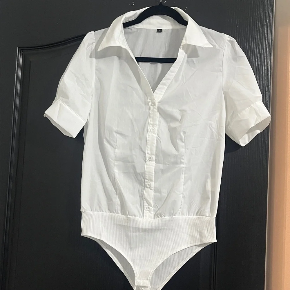 Allegra K Women's Bodysuit Button Down Collared Short Sleeve  S 845-11 - Picture 7 of 8